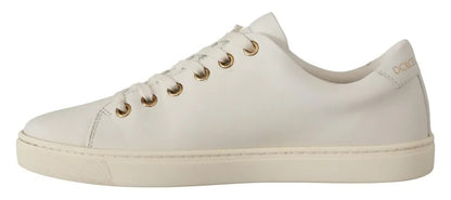 Dolce &amp; Gabbana Zapatillas De Deporte De Corazón Rojo Dorado De Cuero Blanco Zapatos