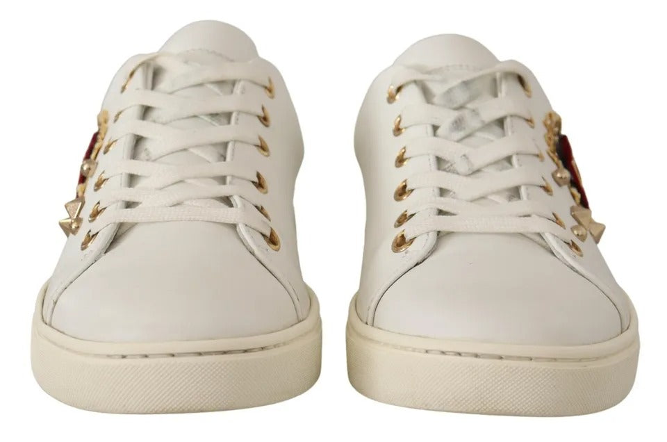 Dolce &amp; Gabbana Zapatillas De Deporte De Corazón Rojo Dorado De Cuero Blanco Zapatos