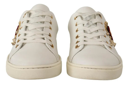 Dolce &amp; Gabbana Zapatillas De Deporte De Corazón Rojo Dorado De Cuero Blanco Zapatos