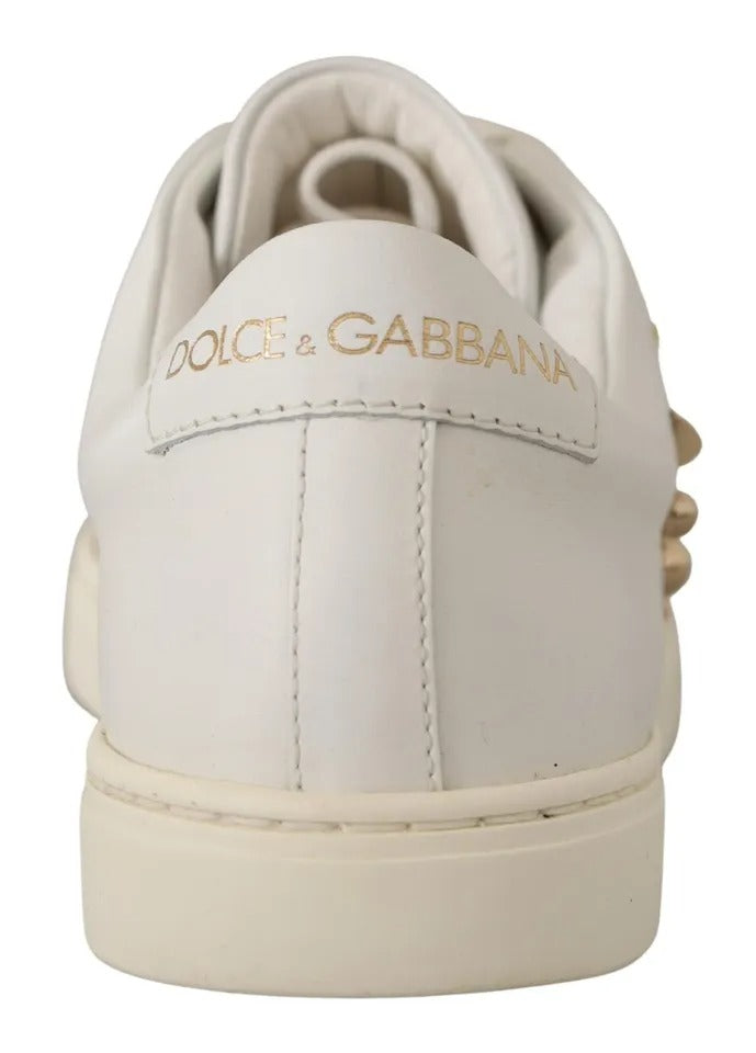 Dolce &amp; Gabbana Zapatillas De Deporte De Corazón Rojo Dorado De Cuero Blanco Zapatos