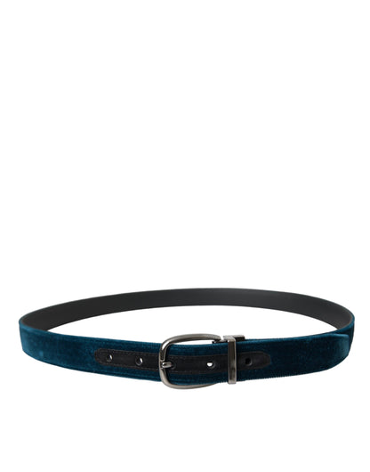 Dolce &amp; Gabbana Cinturón con hebilla de metal plateado de cuero de terciopelo azul