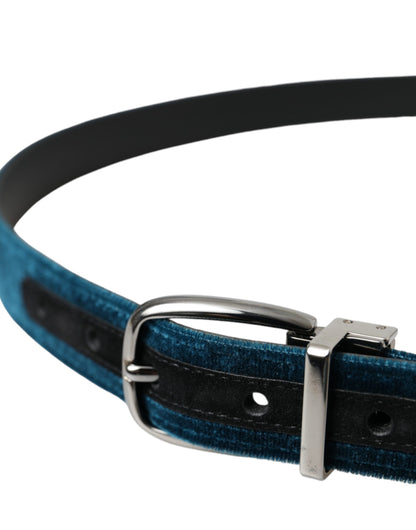 Dolce &amp; Gabbana Cinturón con hebilla de metal plateado de cuero de terciopelo azul