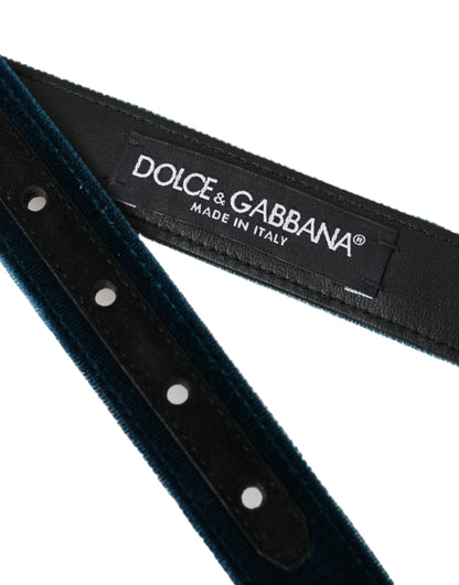 Dolce &amp; Gabbana Cinturón con hebilla de metal plateado de cuero de terciopelo azul