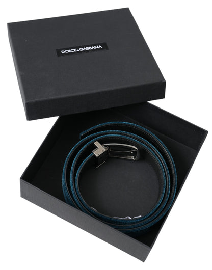 Dolce &amp; Gabbana Cinturón con hebilla de metal plateado de cuero de terciopelo azul