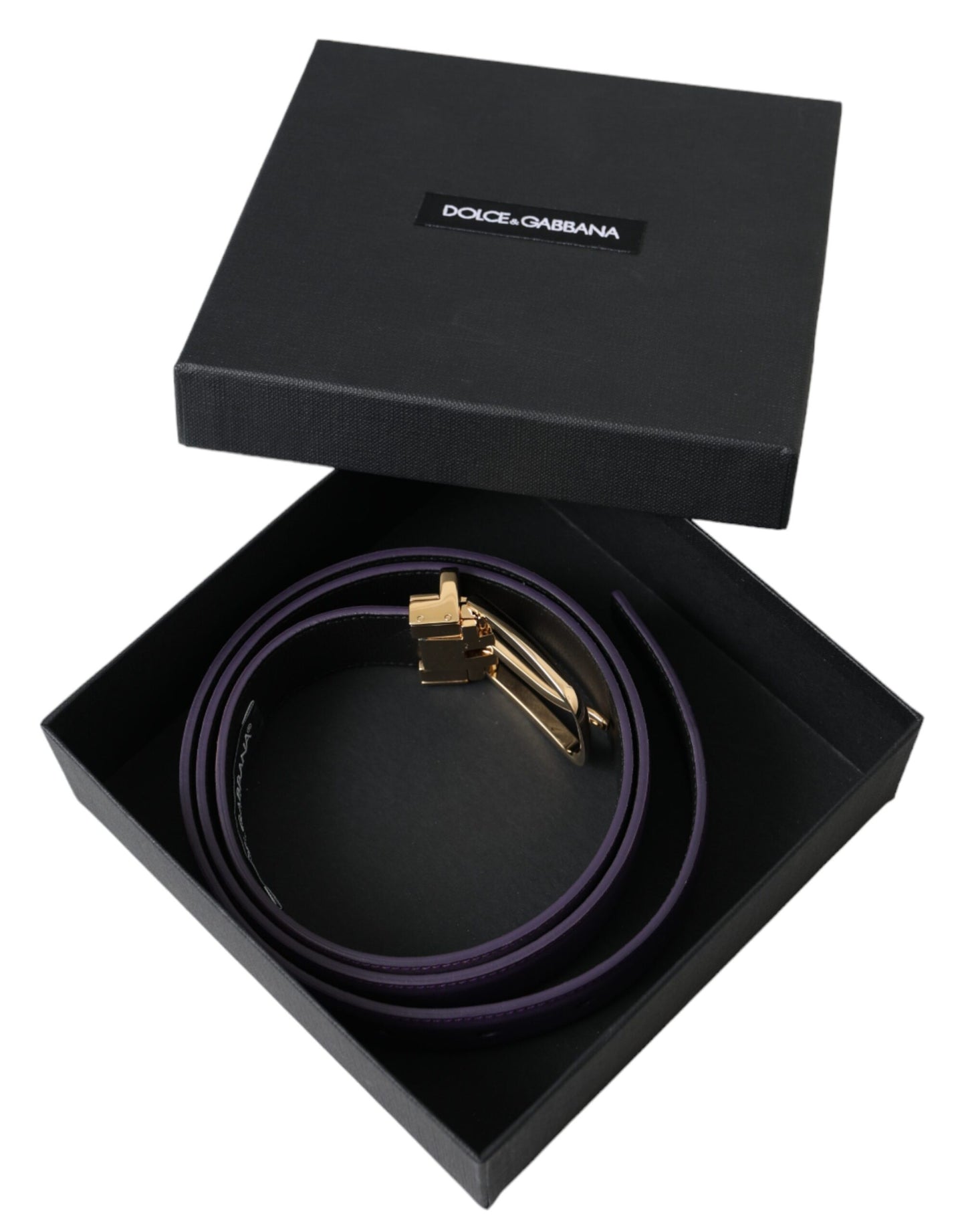 Dolce &amp; Gabbana Cinturón Con Hebilla De Metal Dorado De Cuero Púrpura Hombre