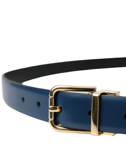 Dolce &amp; Gabbana Cinturón De Piel De Becerro Azul Con Hebilla De Metal Dorado Hombre