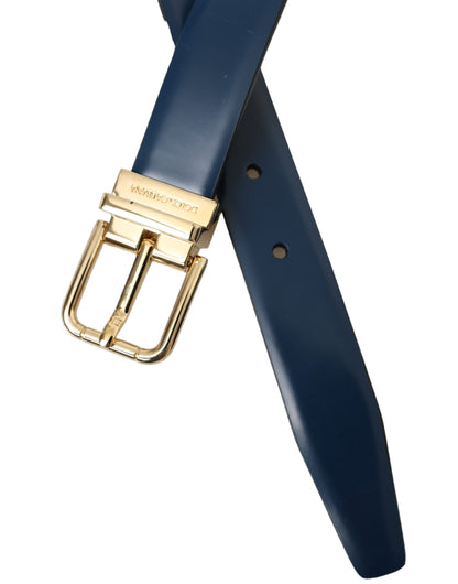 Dolce &amp; Gabbana Cinturón De Piel De Becerro Azul Con Hebilla De Metal Dorado Hombre