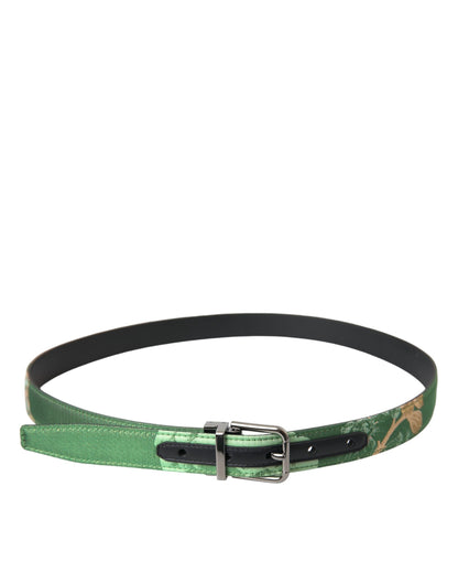 Dolce &amp; Gabbana Cinturón con hebilla de metal plateado en jacquard de cuero verde