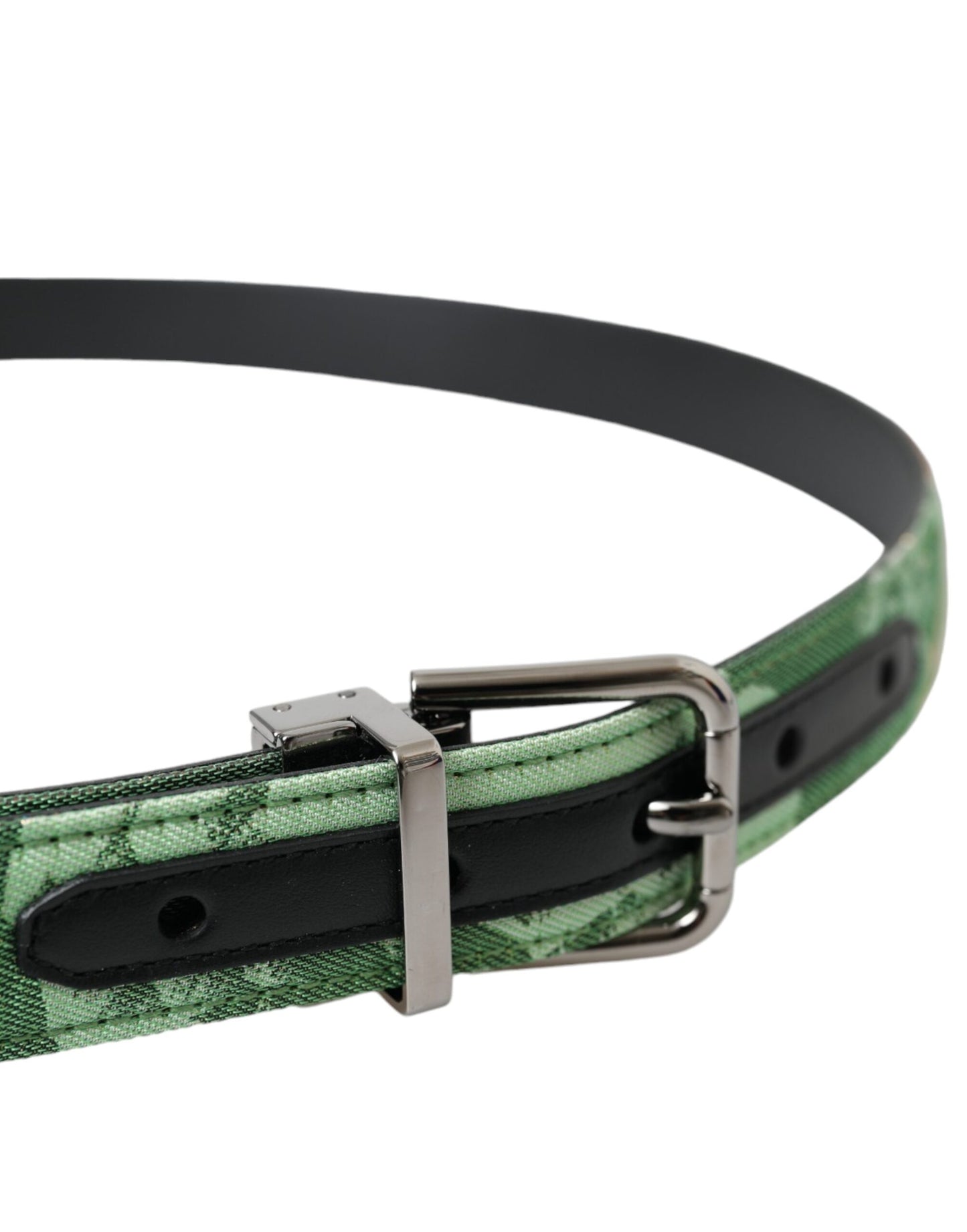 Dolce &amp; Gabbana Cinturón con hebilla de metal plateado en jacquard de cuero verde