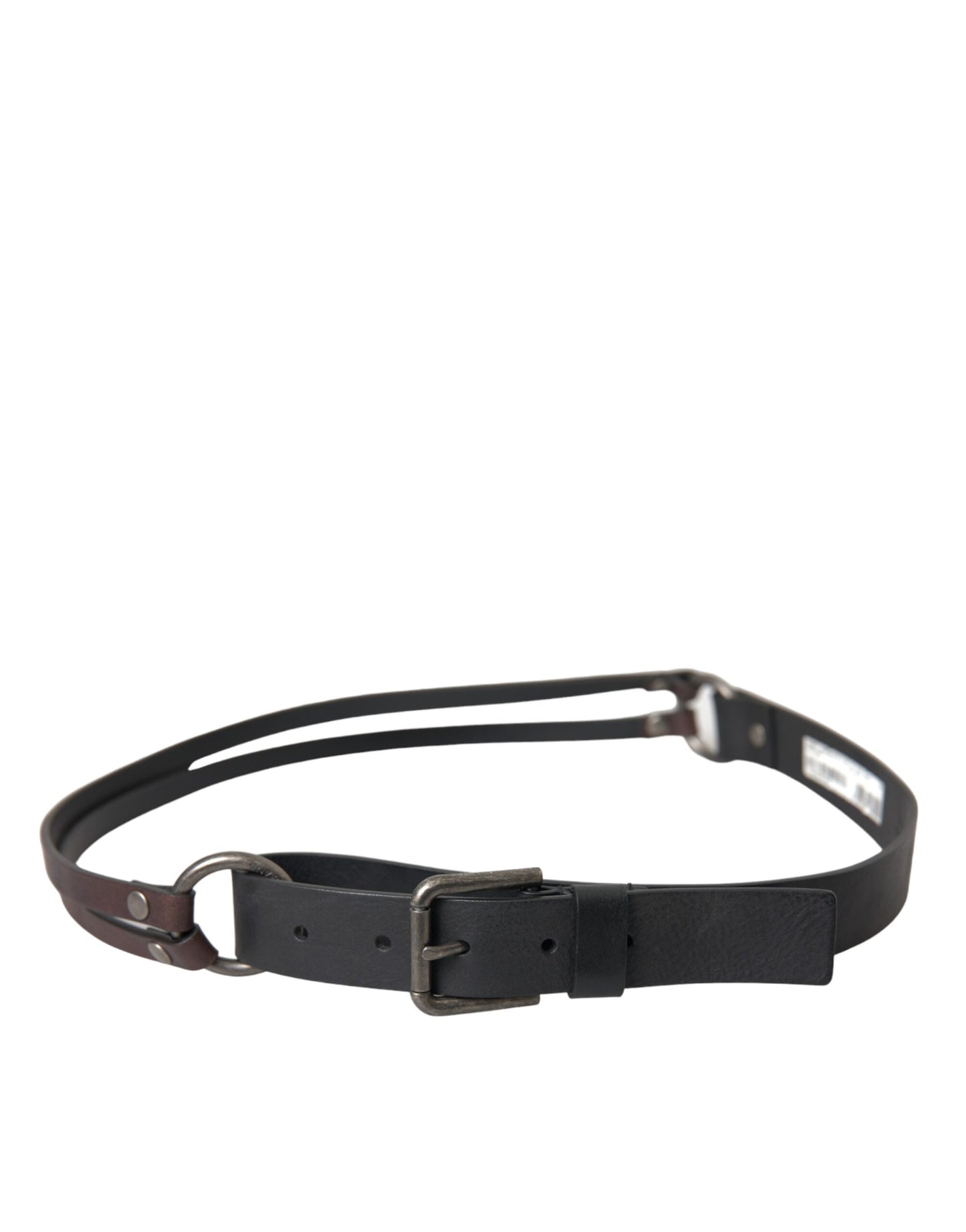 Dolce &amp; Gabbana Cinturón con hebilla de metal plateado de cuero marrón negro