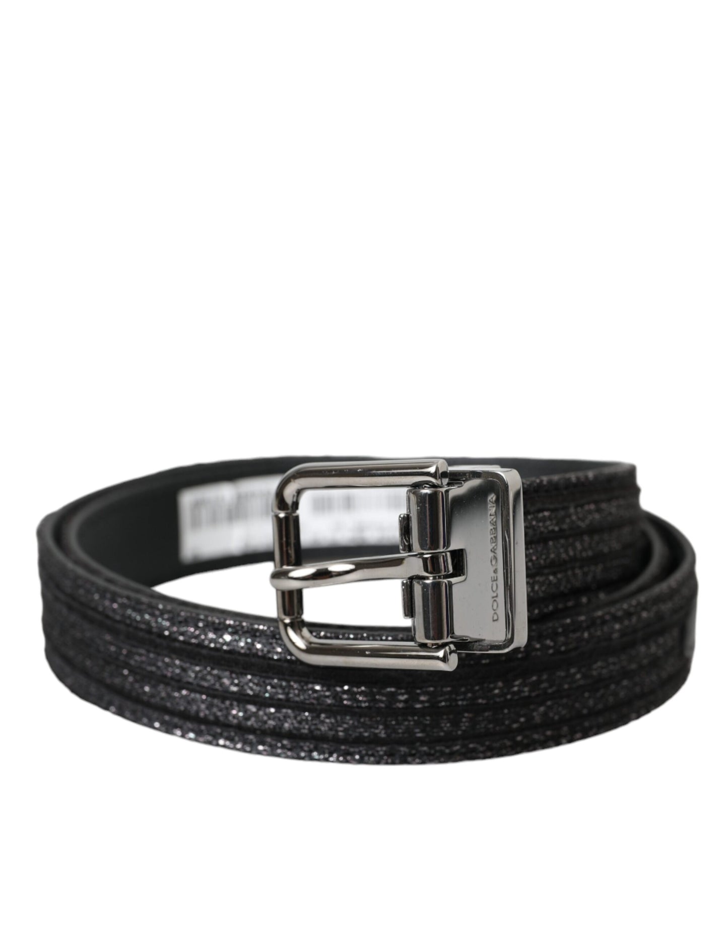 Dolce &amp; Gabbana Cinturón con hebilla de metal plateado con rayas jacquard negras
