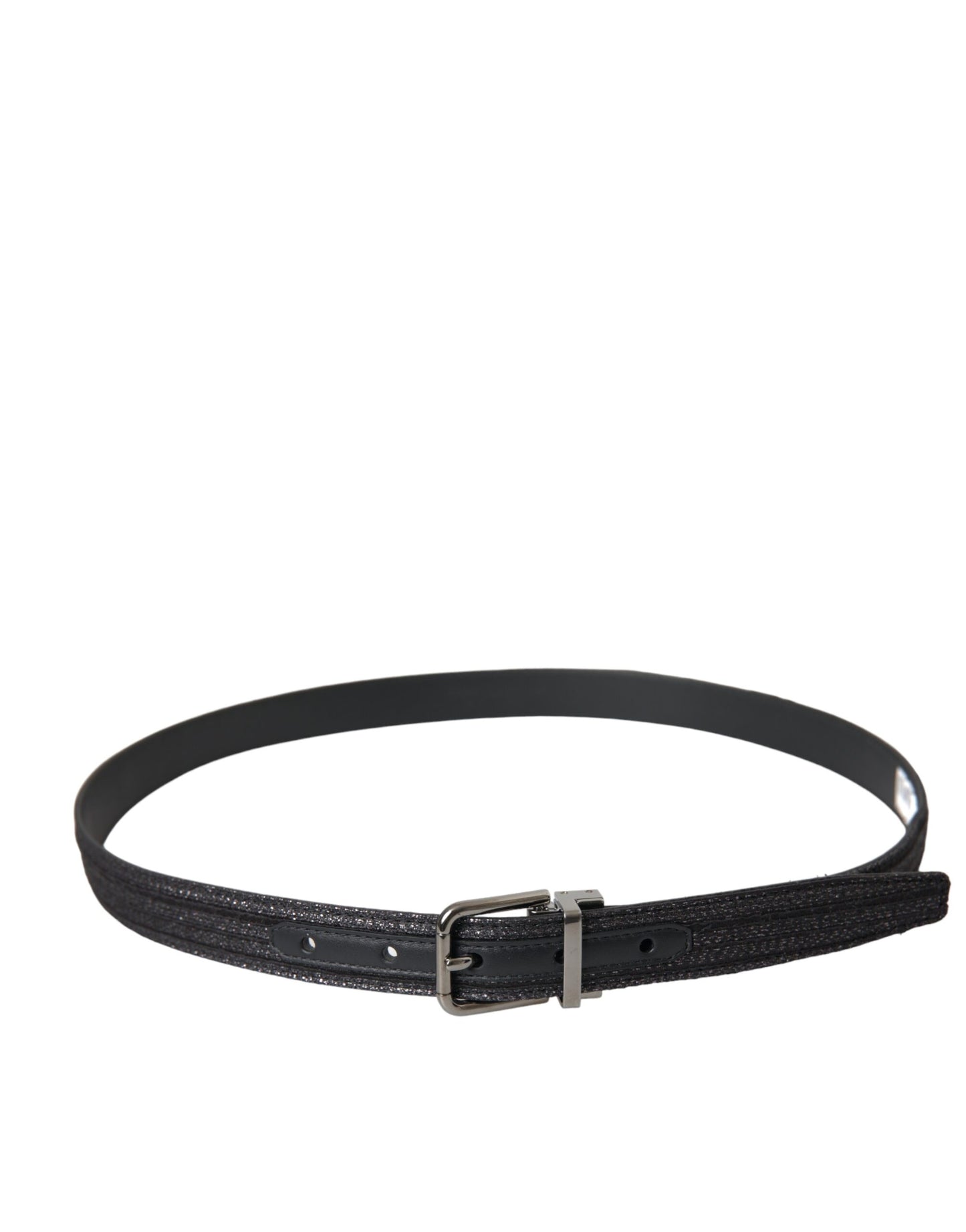 Dolce &amp; Gabbana Cinturón con hebilla de metal plateado con rayas jacquard negras