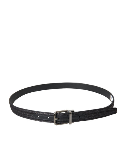 Dolce &amp; Gabbana Cinturón con hebilla de metal plateado con rayas jacquard negras