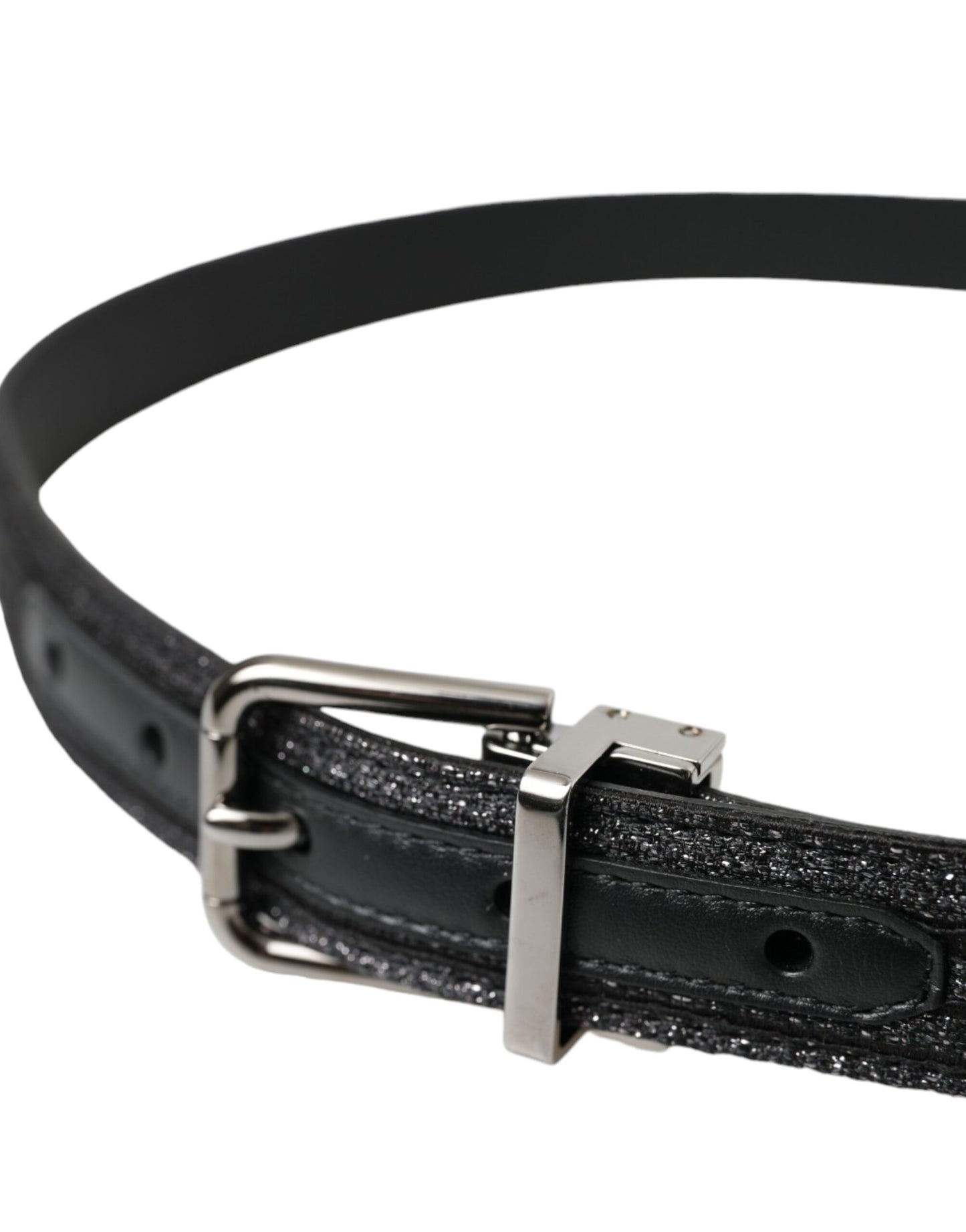 Dolce &amp; Gabbana Cinturón con hebilla de metal plateado con rayas jacquard negras