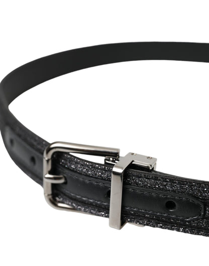Dolce &amp; Gabbana Cinturón con hebilla de metal plateado con rayas jacquard negras