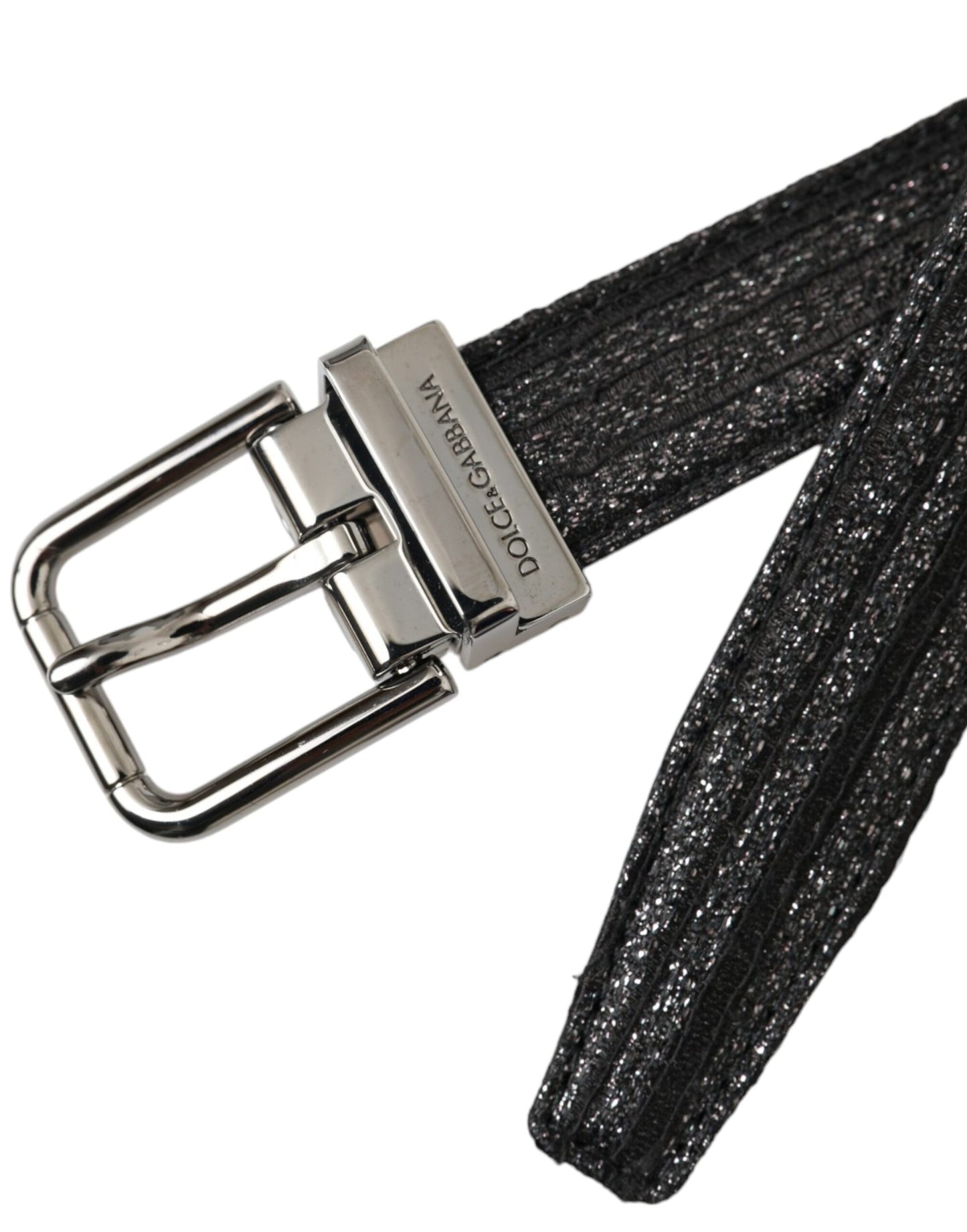 Dolce &amp; Gabbana Cinturón con hebilla de metal plateado con rayas jacquard negras