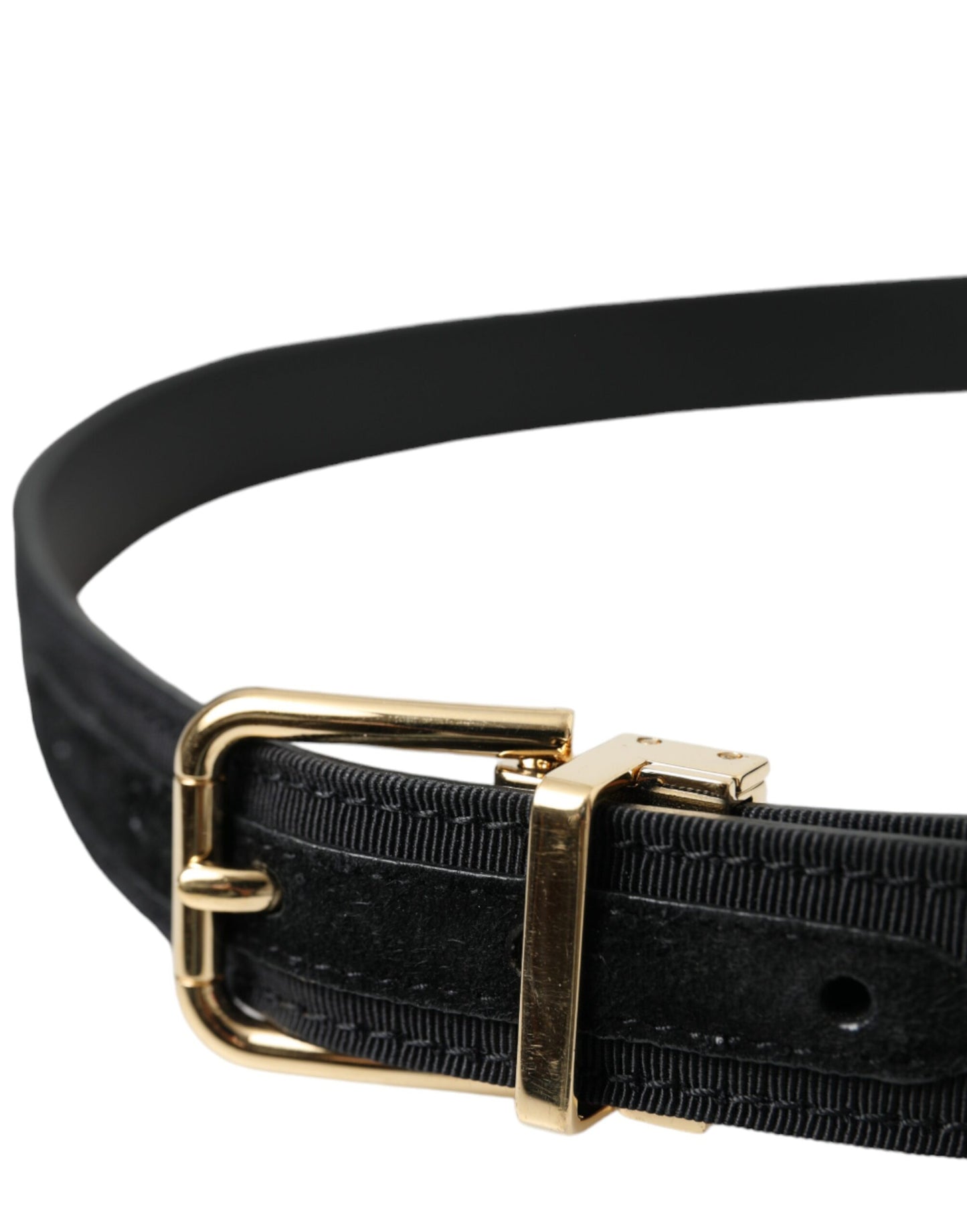 Dolce &amp; Gabbana Cinturón Grosgrain Negro Con Hebilla De Metal Dorado Hombre