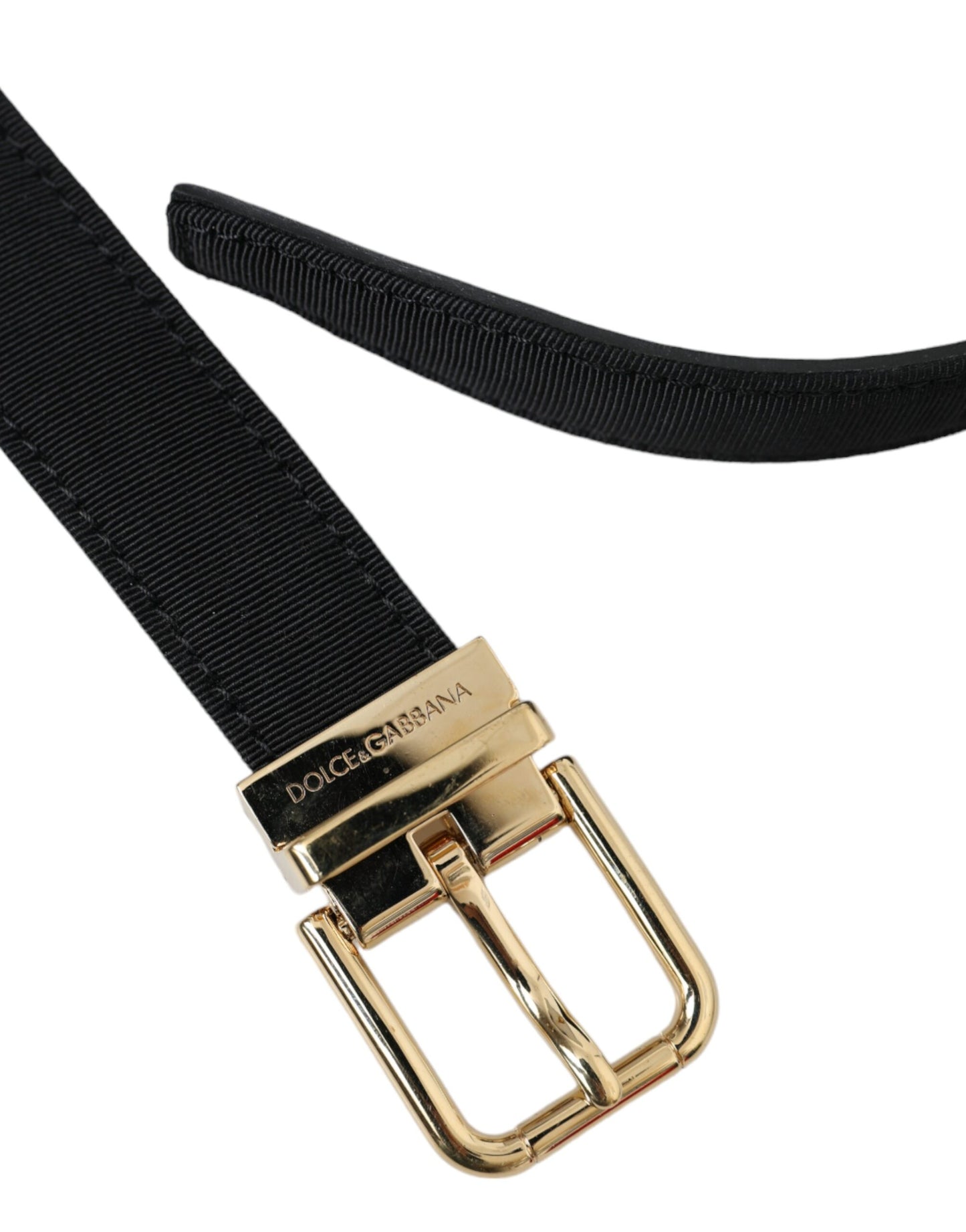 Dolce &amp; Gabbana Cinturón Grosgrain Negro Con Hebilla De Metal Dorado Hombre