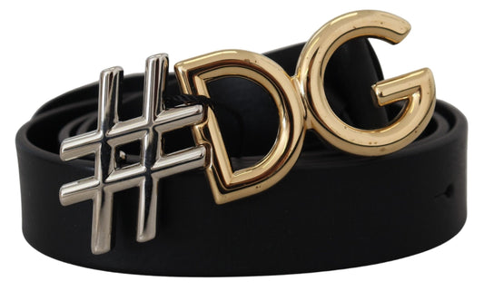 Ceinture Dolce &amp; Gabbana en cuir noir avec boucle en métal et logo DG