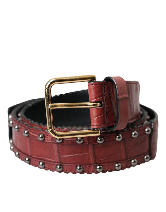 Ceinture Dolce &amp; Gabbana en cuir d'alligator marron avec boucle en métal cloutée