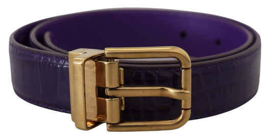 Ceinture Dolce &amp; Gabbana en cuir exotique violet avec boucle en métal doré