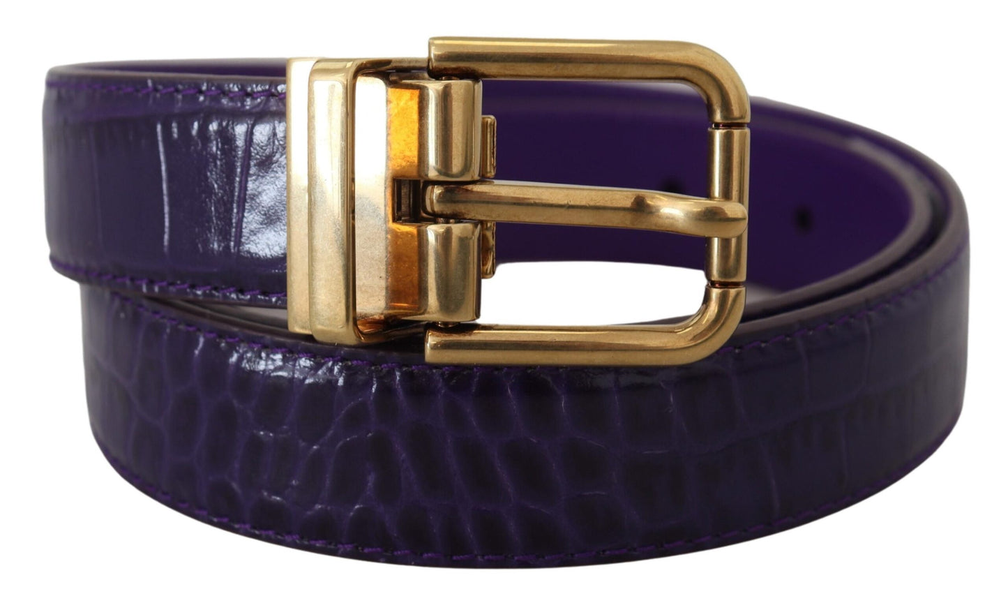 Ceinture Dolce &amp; Gabbana en cuir exotique violet avec boucle en métal doré
