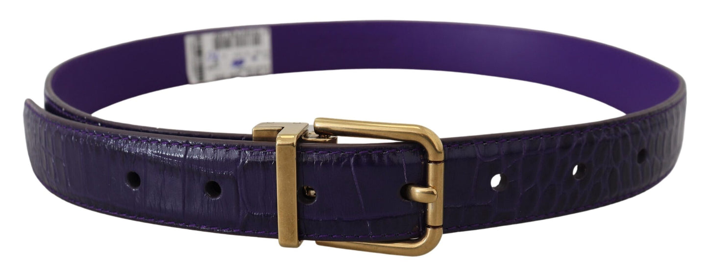 Ceinture Dolce &amp; Gabbana en cuir exotique violet avec boucle en métal doré