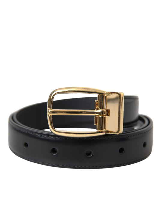 Ceinture Dolce &amp; Gabbana en cuir de veau noir avec boucle en métal doré
