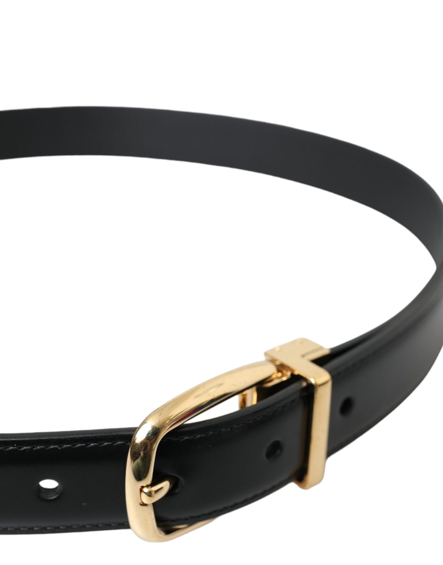Ceinture Dolce &amp; Gabbana en cuir de veau noir avec boucle en métal doré