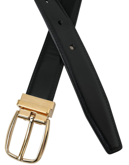 Ceinture Dolce &amp; Gabbana en cuir de veau noir avec boucle en métal doré