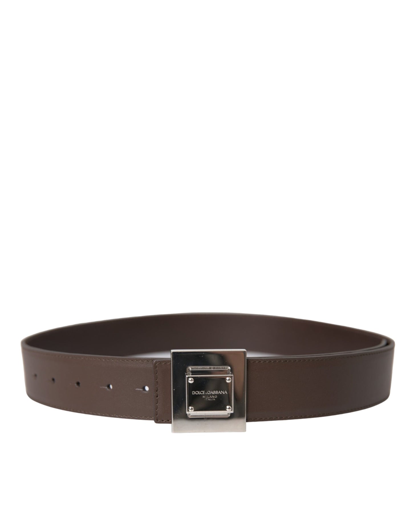 Ceinture Dolce &amp; Gabbana en cuir de veau marron avec boucle carrée en métal