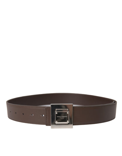 Ceinture Dolce &amp; Gabbana en cuir de veau marron avec boucle carrée en métal