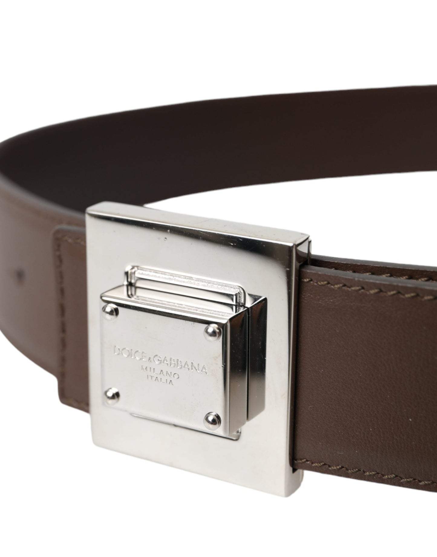 Ceinture Dolce &amp; Gabbana en cuir de veau marron avec boucle carrée en métal