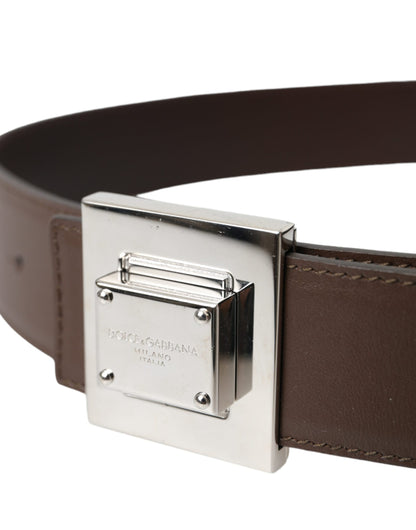 Ceinture Dolce &amp; Gabbana en cuir de veau marron avec boucle carrée en métal