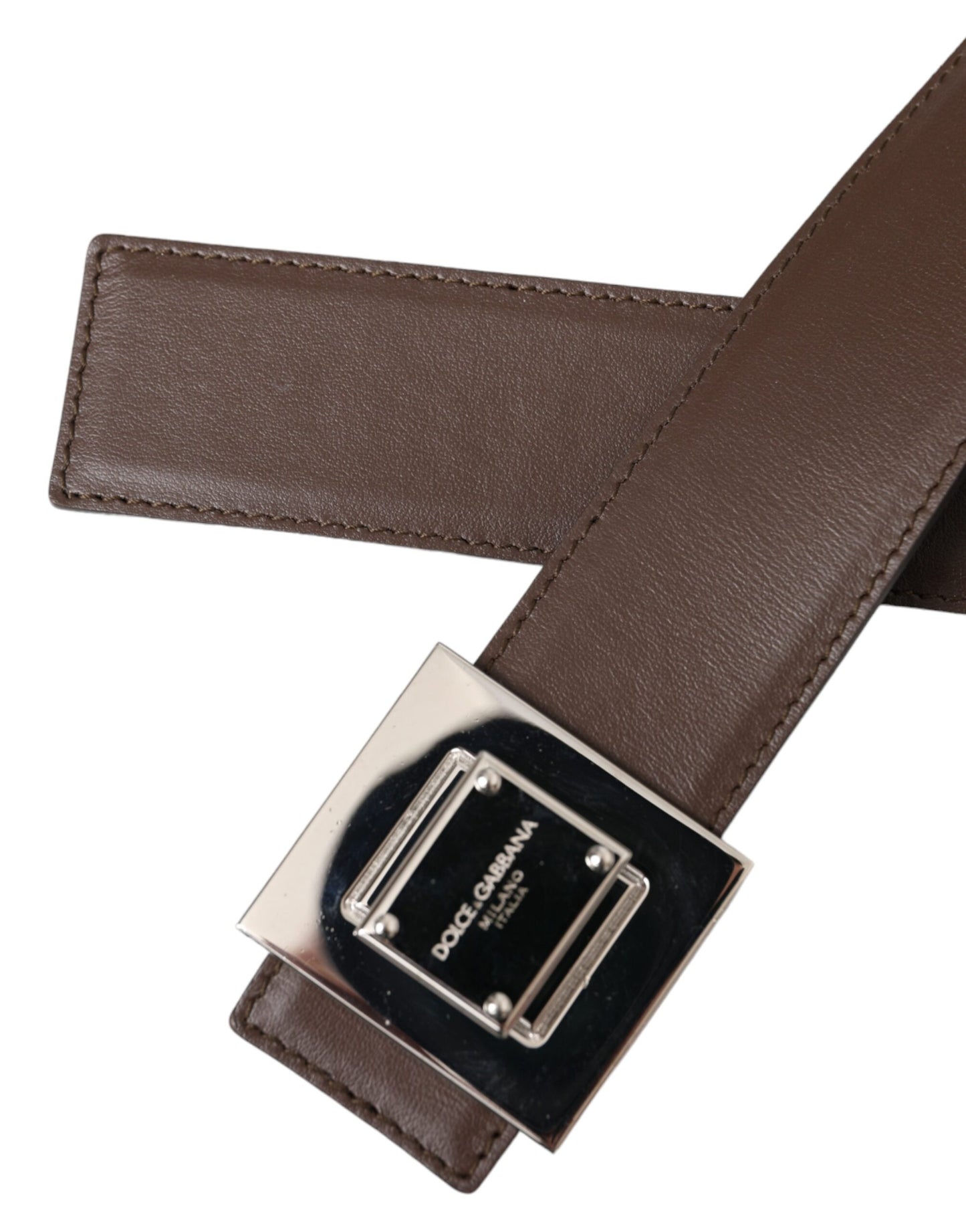 Ceinture Dolce &amp; Gabbana en cuir de veau marron avec boucle carrée en métal