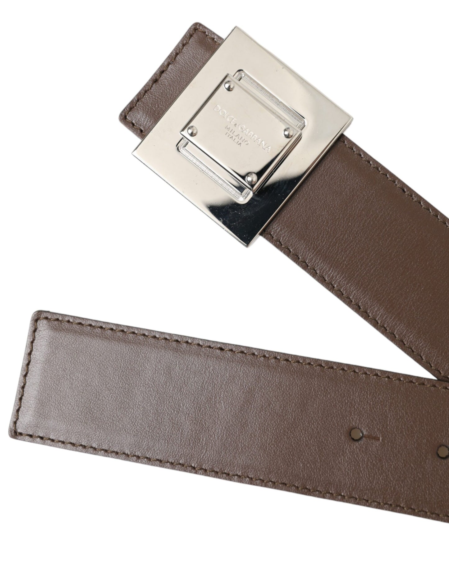 Ceinture Dolce &amp; Gabbana en cuir de veau marron avec boucle carrée en métal
