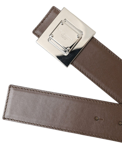 Ceinture Dolce &amp; Gabbana en cuir de veau marron avec boucle carrée en métal
