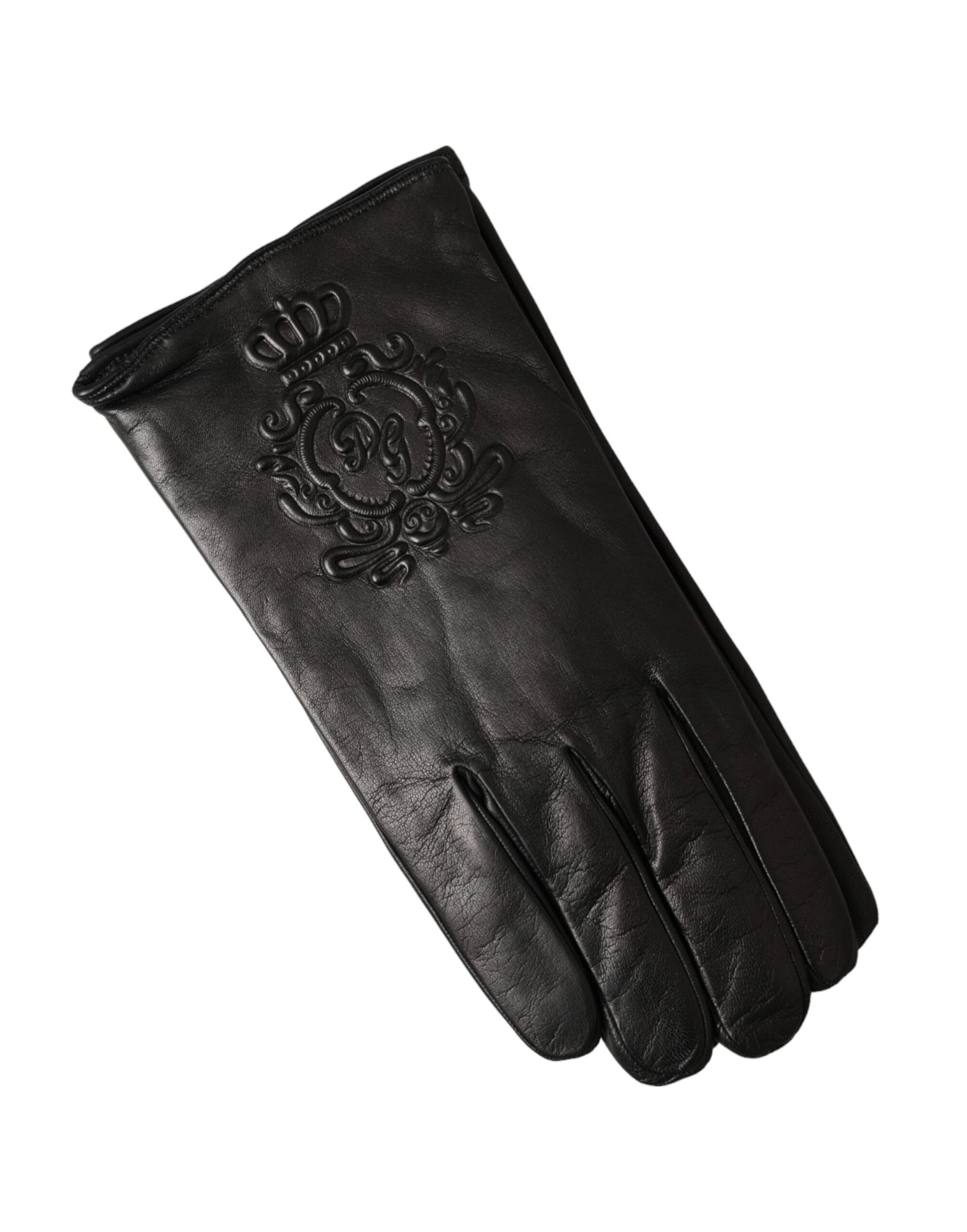 Dolce &amp; Gabbana Guantes de manos cortos con logo en relieve de cuero negro