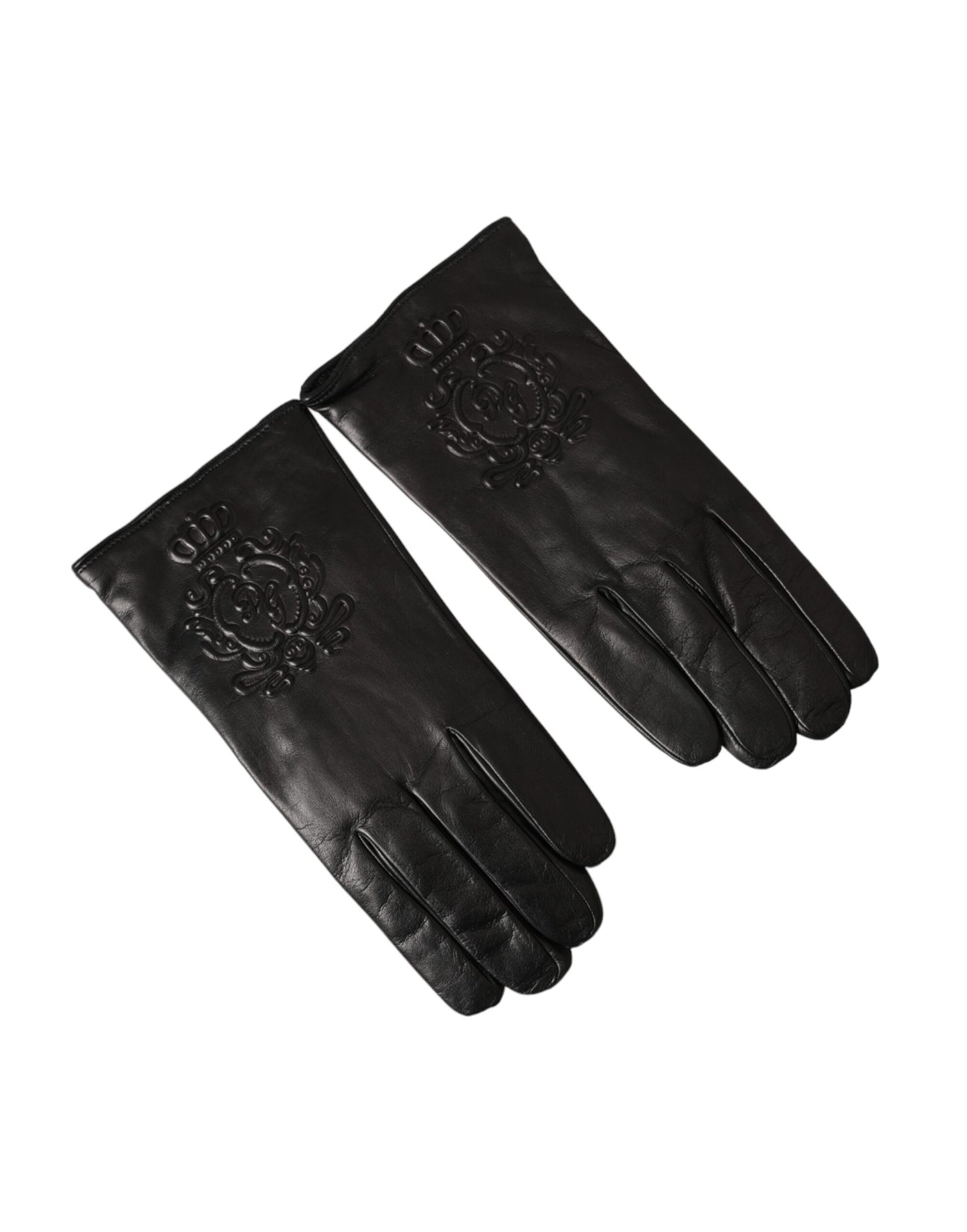 Dolce &amp; Gabbana Guantes de manos cortos con logo en relieve de cuero negro