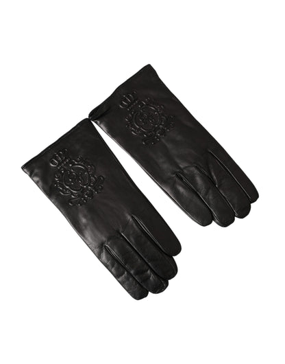 Dolce &amp; Gabbana Guantes de manos cortos con logo en relieve de cuero negro