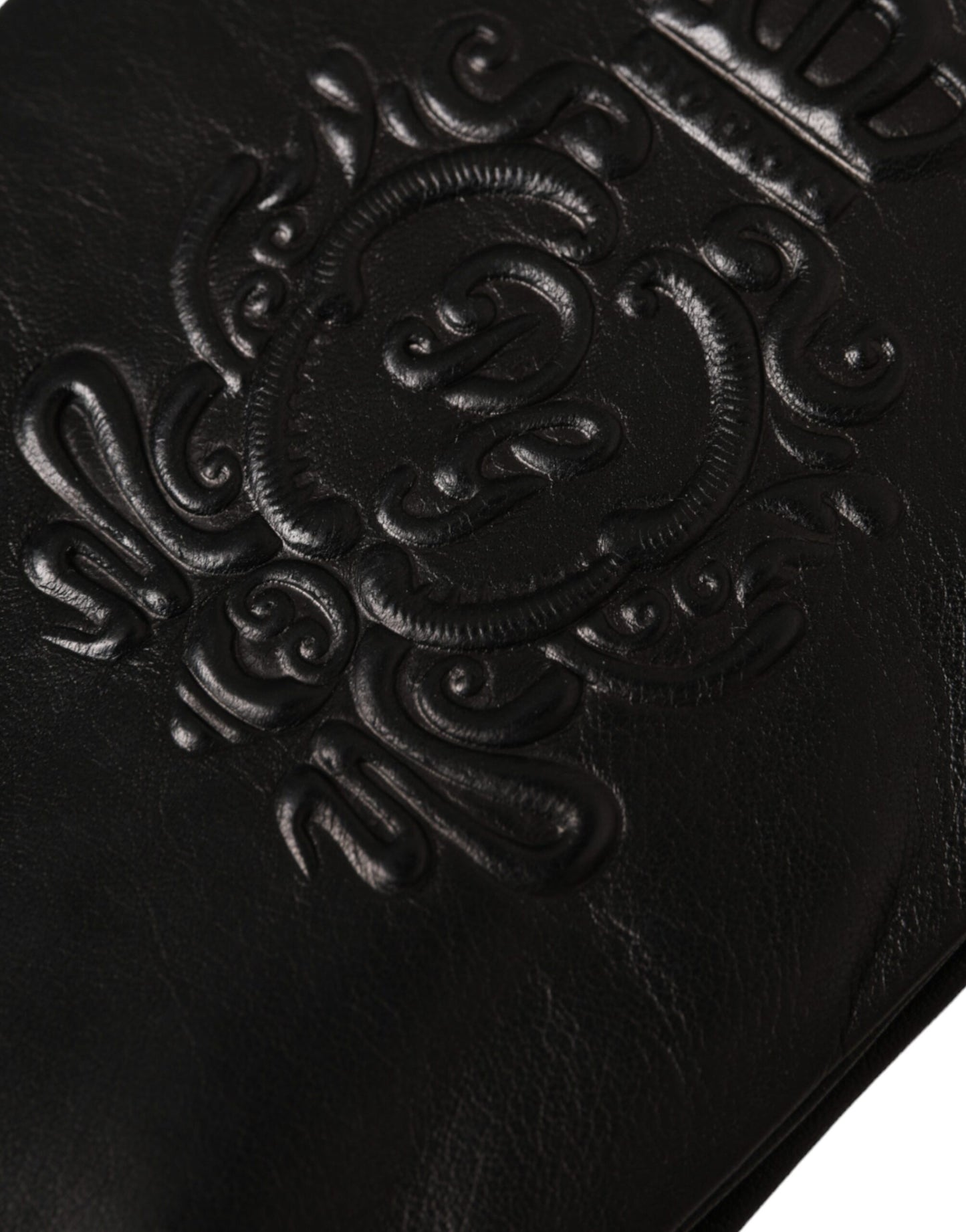 Dolce &amp; Gabbana Guantes de manos cortos con logo en relieve de cuero negro