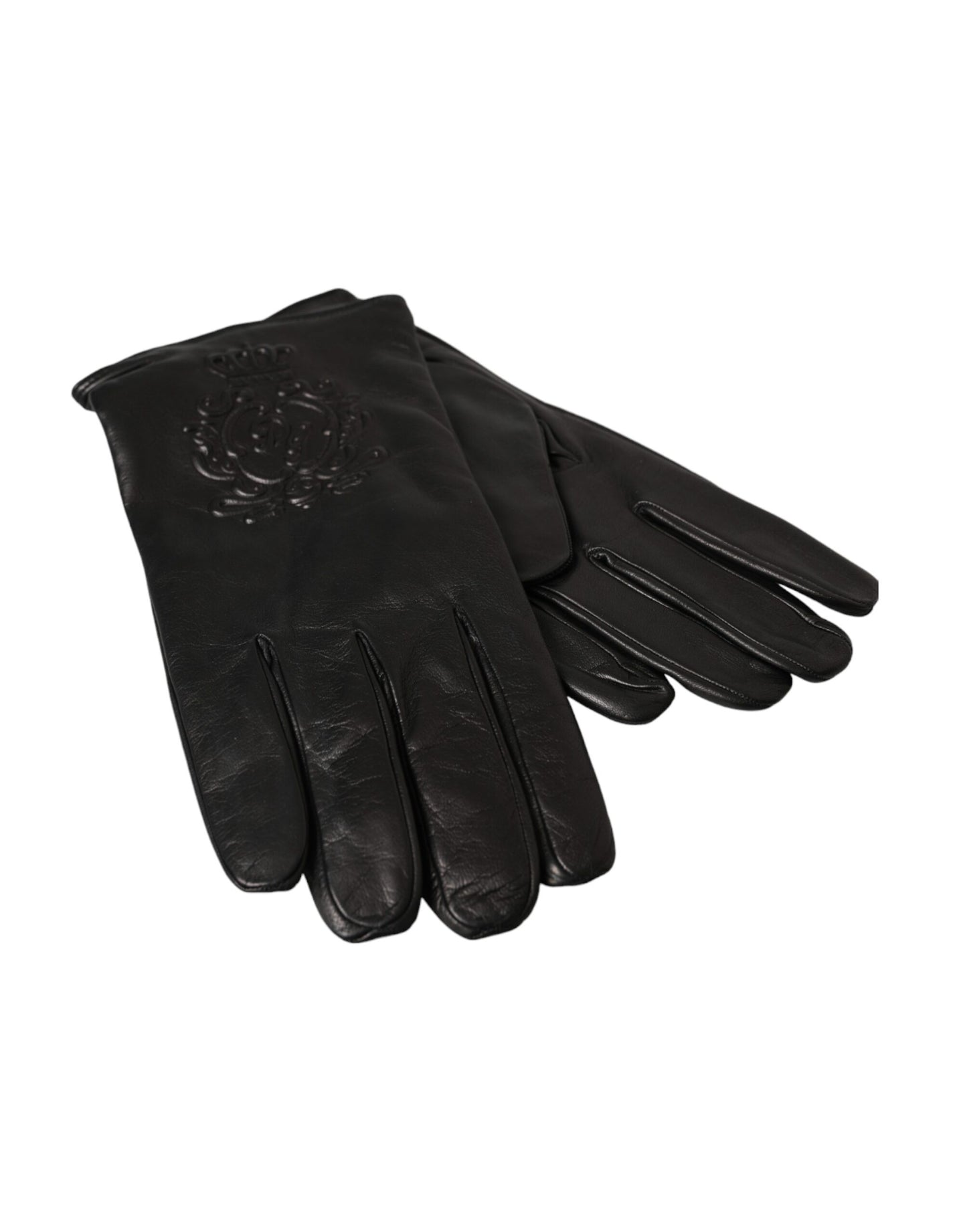 Dolce &amp; Gabbana Guantes de manos cortos con logo en relieve de cuero negro