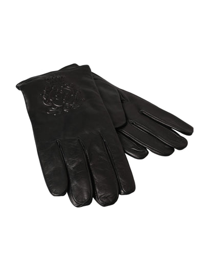 Dolce &amp; Gabbana Guantes de manos cortos con logo en relieve de cuero negro