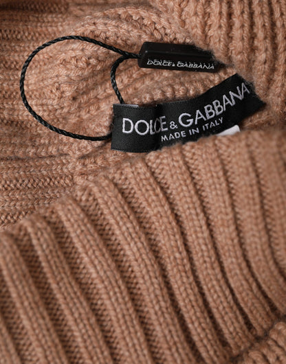 Dolce &amp; Gabbana Gorro de invierno con bola de pelo de punto liso marrón