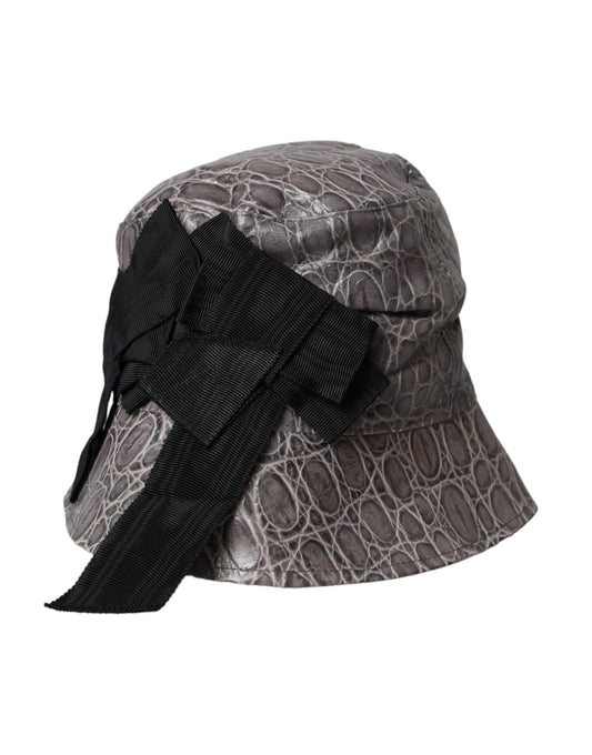 Dolce &amp; Gabbana Sombrero de pescador de cuero estampado negro gris