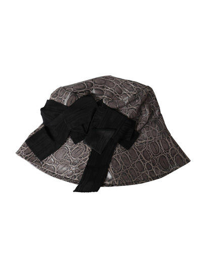 Dolce &amp; Gabbana Sombrero de pescador de cuero estampado negro gris