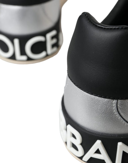 Dolce &amp; Gabbana Silver Portofino Calf Leather Sneakers Men Shoes
