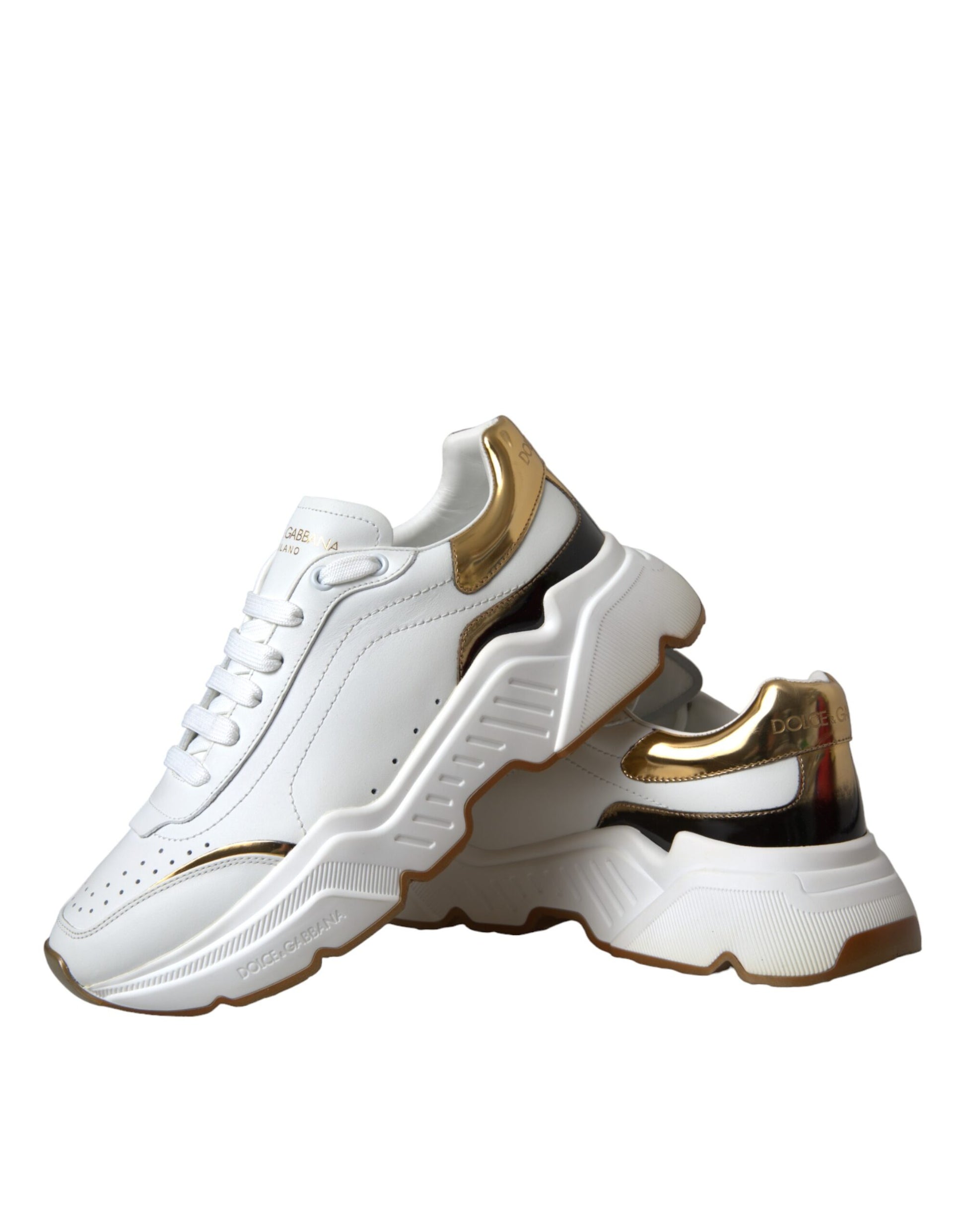 Dolce & Gabbana White Gold DAYMASTER Leather Sneakers Shoes – EU40/US9.5 par Dolce & Gabbana | Disponible sur Sandy Store ByNet