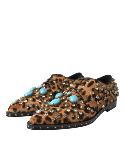 Dolce &amp; Gabbana Zapatos Broque De Vestido Con Cristales Y Pelo De Leopardo Marrón