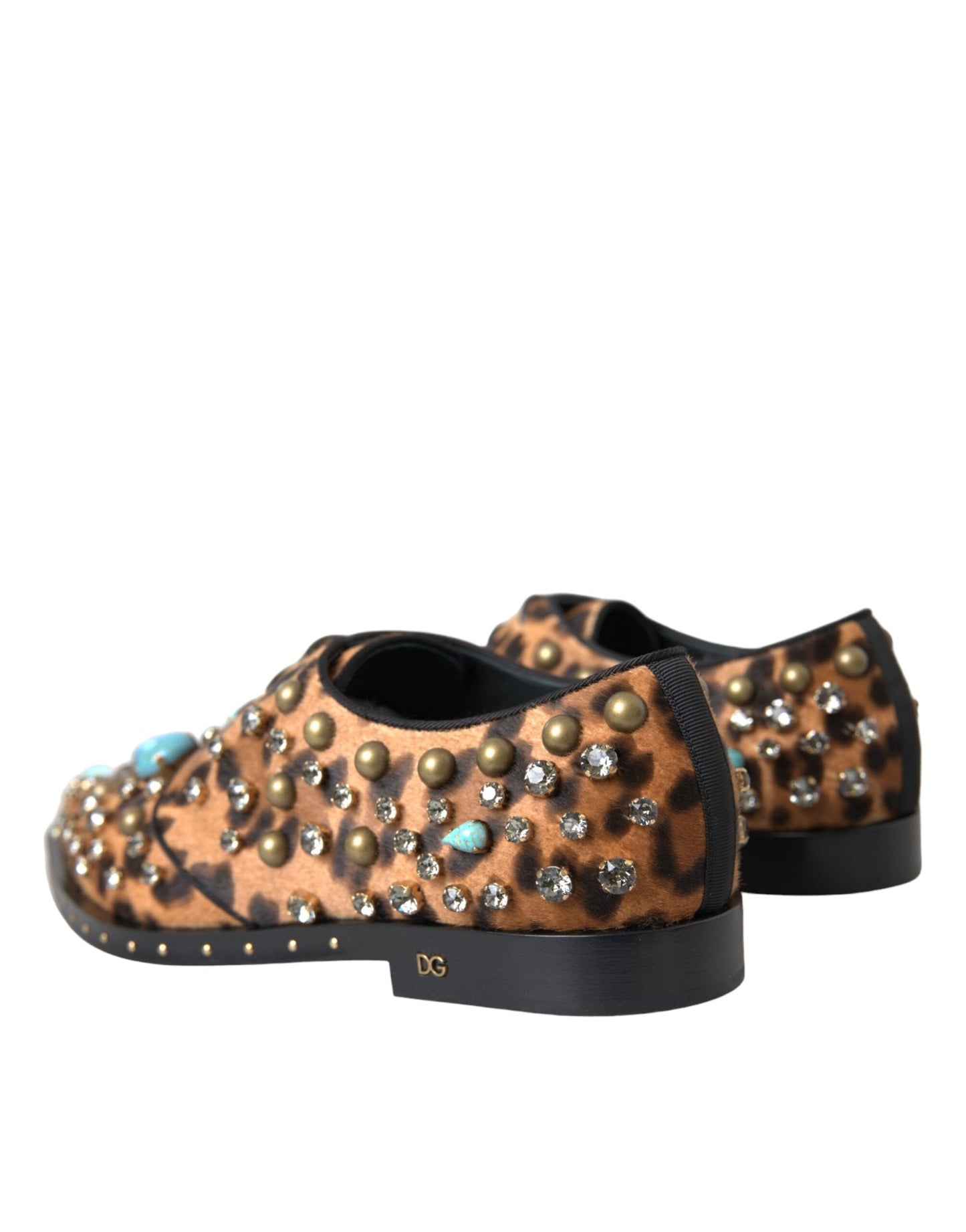 Dolce &amp; Gabbana Zapatos Broque De Vestido Con Cristales Y Pelo De Leopardo Marrón